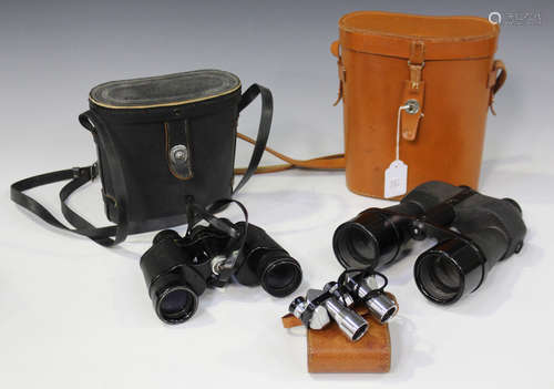 A pair of Kershaw Vanguard 12 x 50 binoculars with coated lenses, cased, a pair of Glanz 7 x 35