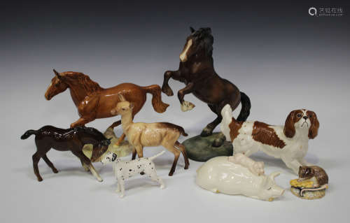 Thirteen Beswick animals, including Chestnut Galloping horse, No. 1374, Welsh Cob, No. 1014,