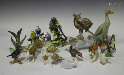 A group of ceramic animals, including a Bing & Grondahl fawn, No. 1929, a Royal Copenhagen pair of
