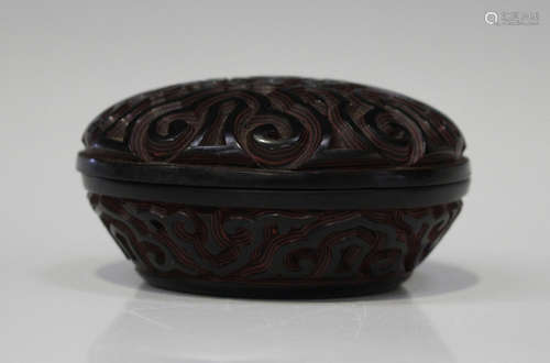 A Chinese tixi lacquer seal box and cover, late Ming dynasty and later, the multi-layered cinnabar