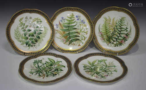 An Ambrose Bevington porcelain part dessert service, circa 1874, painted with flowers, ferns and
