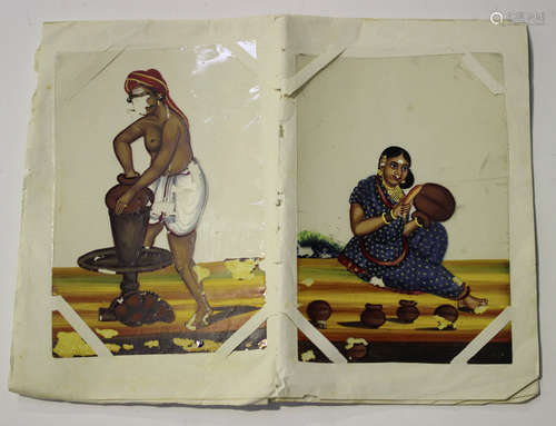 A group of twelve Indian paintings on mica, late 19th century, each depicting a standing figure,