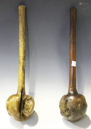 A 19th century Fijian hardwood ula (throwing club), South Seas, the bulbous head on a shaped