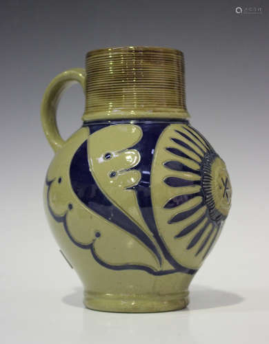 A Wedgwood jug, circa 1868, modelled after a 17th century German saltglaze stein, with incised and