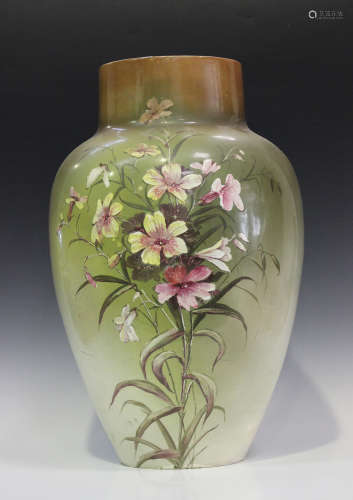 A Thomas Forester & Sons large pottery vase, circa 1900, of tapered shouldered form, painted impasto