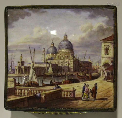 A Staffordshire enamel rectangular box with gilt metal mounts, late 18th century, the hinged cover