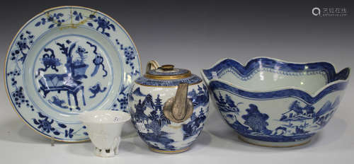 A small group of Chinese porcelain, Kangxi period and later, comprising a blanc-de-Chine libation