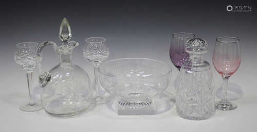 A mixed group of glasses and glass tableware, 20th century, including a Stuart footed circular bowl,