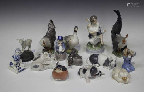 Fourteen Royal Copenhagen figures, including The Goose Thief, No. 2139, Shetland pony, No. 4611,