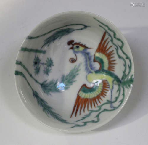 A Chinese doucai porcelain bowl, mark of Tongzhi but probably later, of flared circular form with