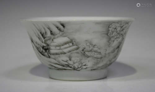 A Chinese porcelain bowl, mark of Yongzheng and probably of the period, the exterior painted en