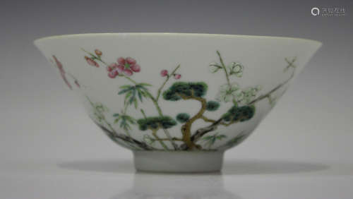 A Chinese famille rose porcelain conical bowl, mark and period of Daoguang, the exterior