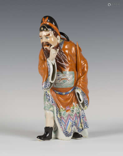 A Chinese famille rose porcelain figure of Zhong Kui the Demon Queller, early 20th century, the