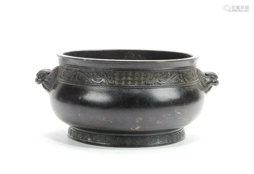 19thC Chinese Fine Carved Bronze Incense Burner