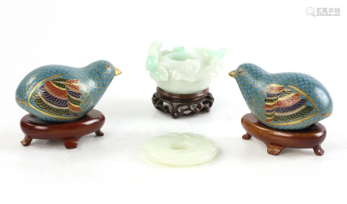 Chinese Cup, Jade Pendant, Cloisonne Birds