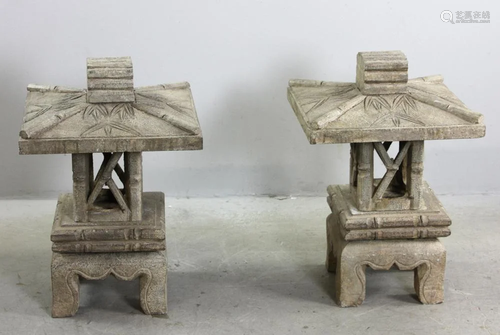 Pair of Chinese Carved Stone Garden Statues