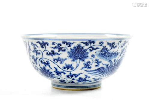 Very Fine Chinese Blue and White Phoenix Bowl