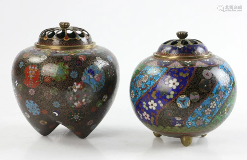 Two 19thC Japanese Cloisonne Covered Censers