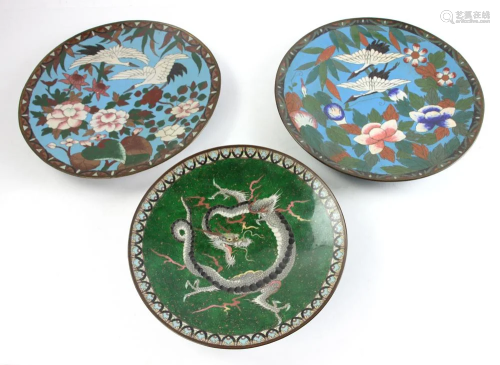 Three Japanese Cloisonne Plates