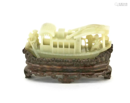 Chinese Carved White Jade Boat