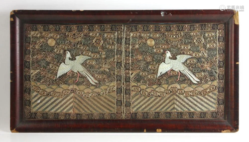 Pair of Chinese Silk Embroidered Badges