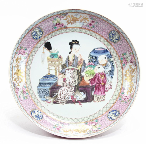 A Fine Chinese Canton Enamel Famille Rose Plate