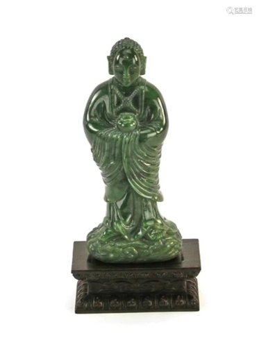 Chinese Carved Spinach Green Jade Buddha