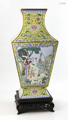 Chinese Enameled Brass Vase on Stand