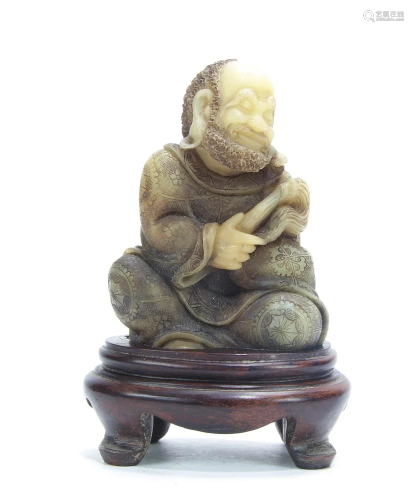 Chinese Carved White Shoushan Stone Luohan Figure