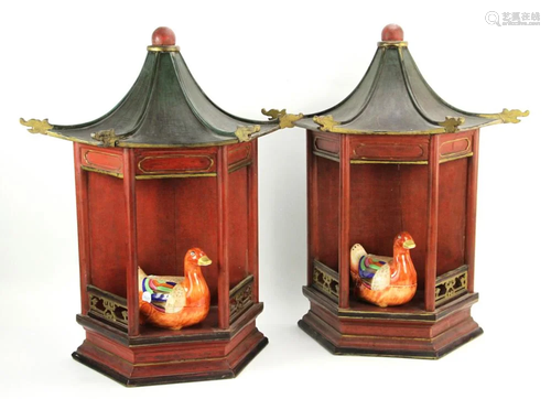 Pair of Chinese Alter Cabinets w/ Ducks