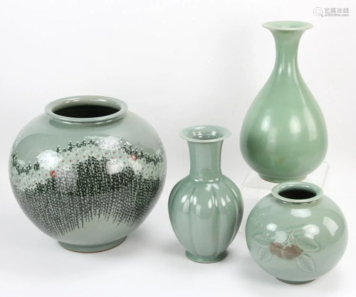 (4) Korean Celadon Porcelain Items