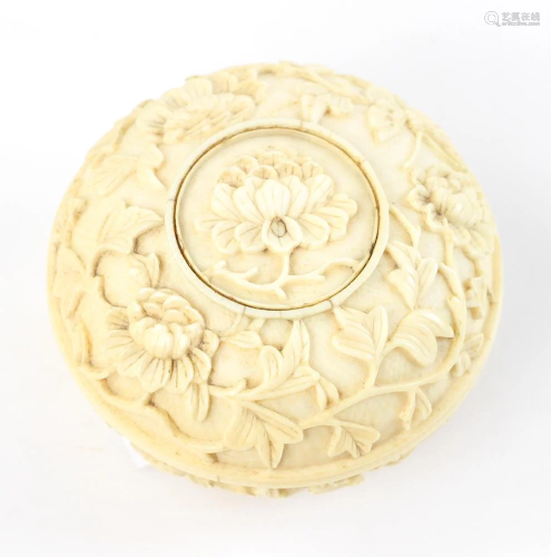 19thC Chinese Carved Bone Covered Snuff Box
