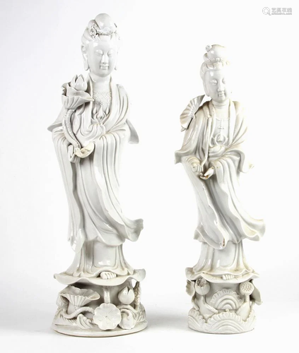 Two Chinese Blanc-de-Chine Guanyin Figures