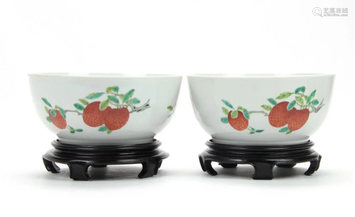A Fine Pair of Famille Rose Sanduo Bowls