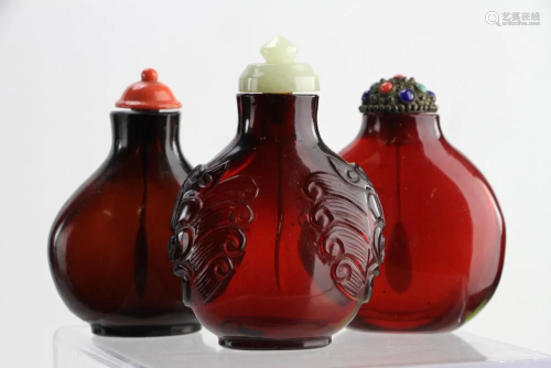 Chinese Ruby Red Peking Glass Snuff Bottles