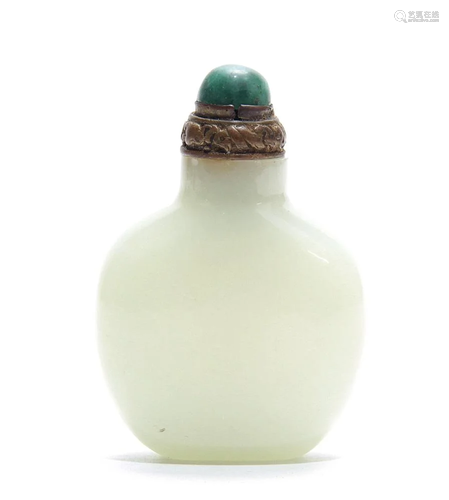 18thC Chinese Carved White Jade Snuff Bottle