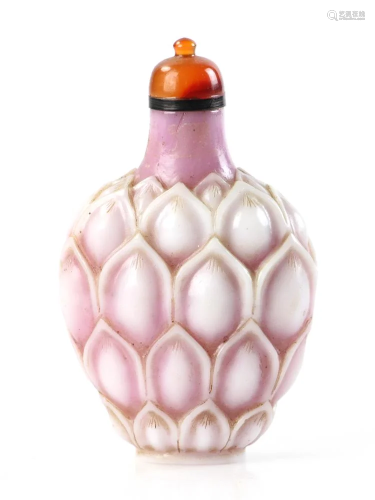 Chinese Carved Pink Peking Glass Snuff Bottle