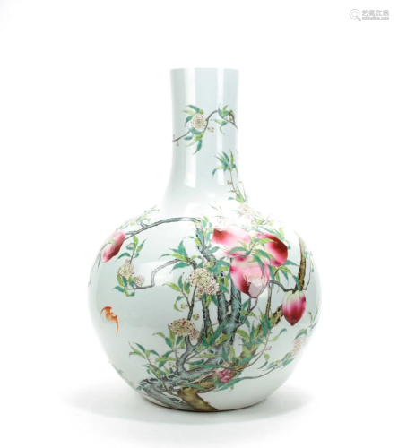 A Large Chinese Famille Rose Nine Peaches Vase