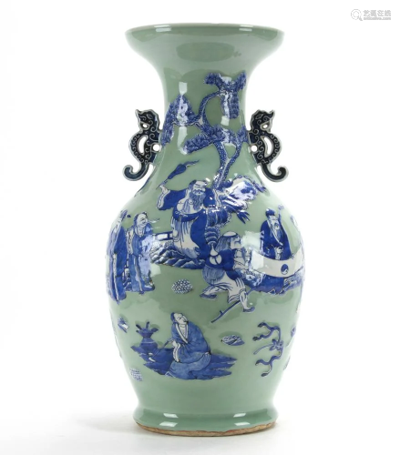 Chinese Underglazed Blue and Celadon Glazed Vase
