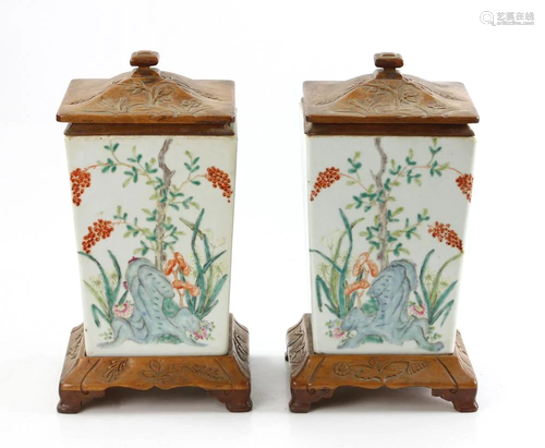 Pair of Chinese Famille Rose Brush Pots