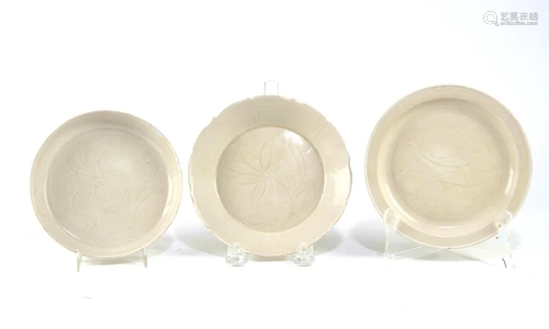 Three Chinese Ding Carved Dishes