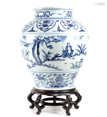 A Large Blue and White Jar