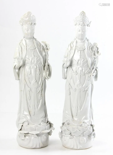 Pair of Blanc-de-Chine Guanyin Figures