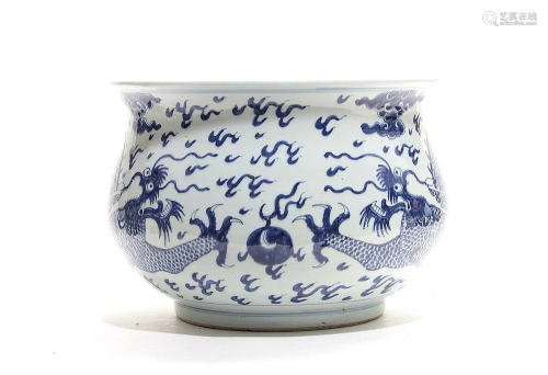 A Large Chinese Blue and White Fish Bowl