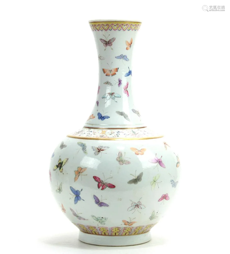 A Chinese Famille Rose Butterfly Bottle Vase