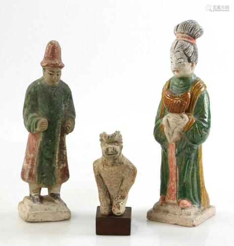 Three Chinese Tang Dynasty Pottery Figures