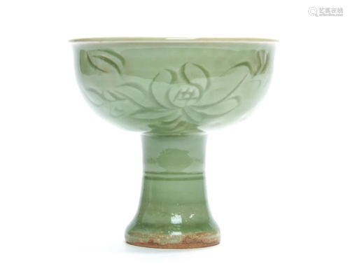 Chinese Longquan Celadon Glazed Stem Cup