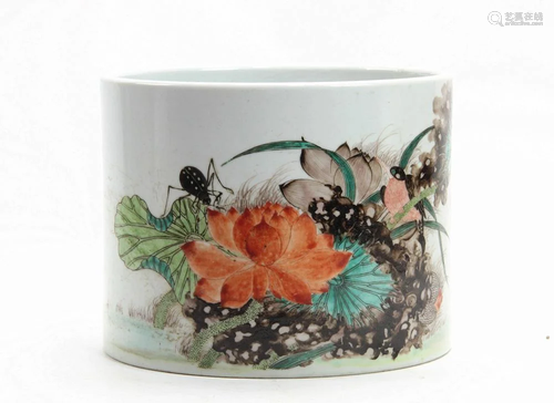 A Chinese Fine Famille Rose Brushpot