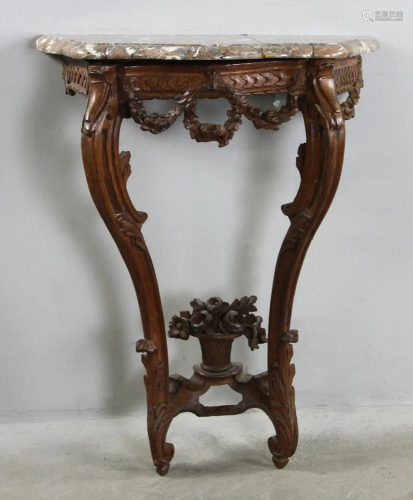 19thC French Marble Top Walnut Pier Table