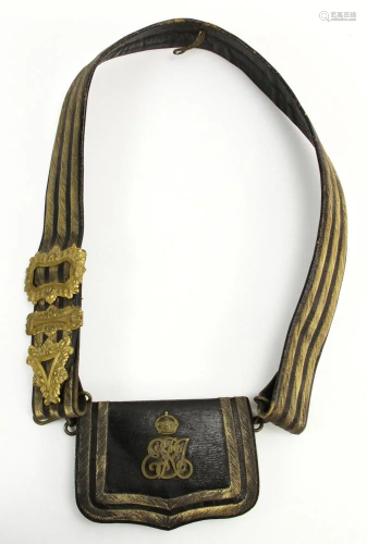 19thC English Military Belt With Pouch